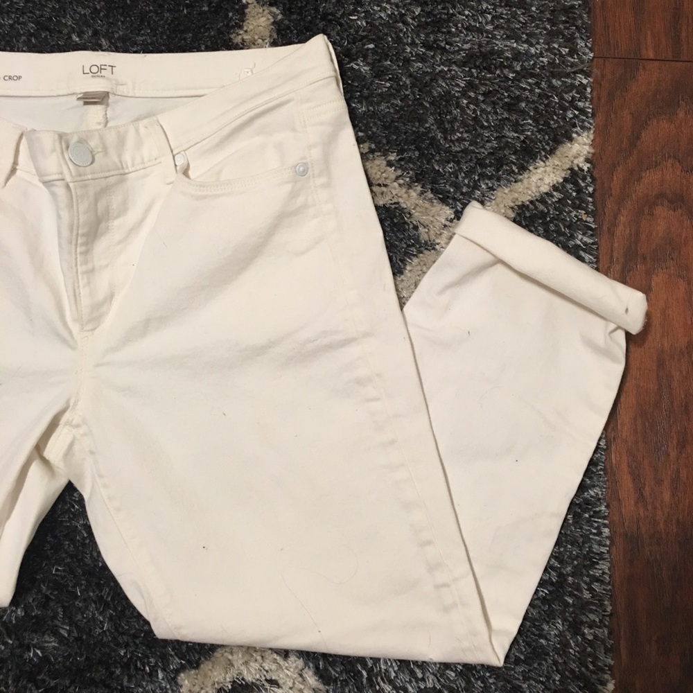 Loft Outlet White Cuffed Cropped Jeans